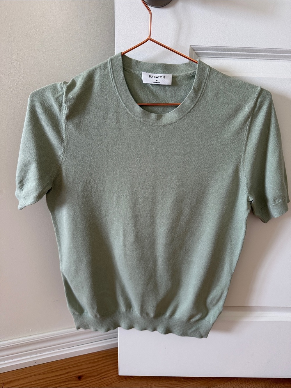 Babaton Short-Sleeve Crew Knit Top in Sage Green